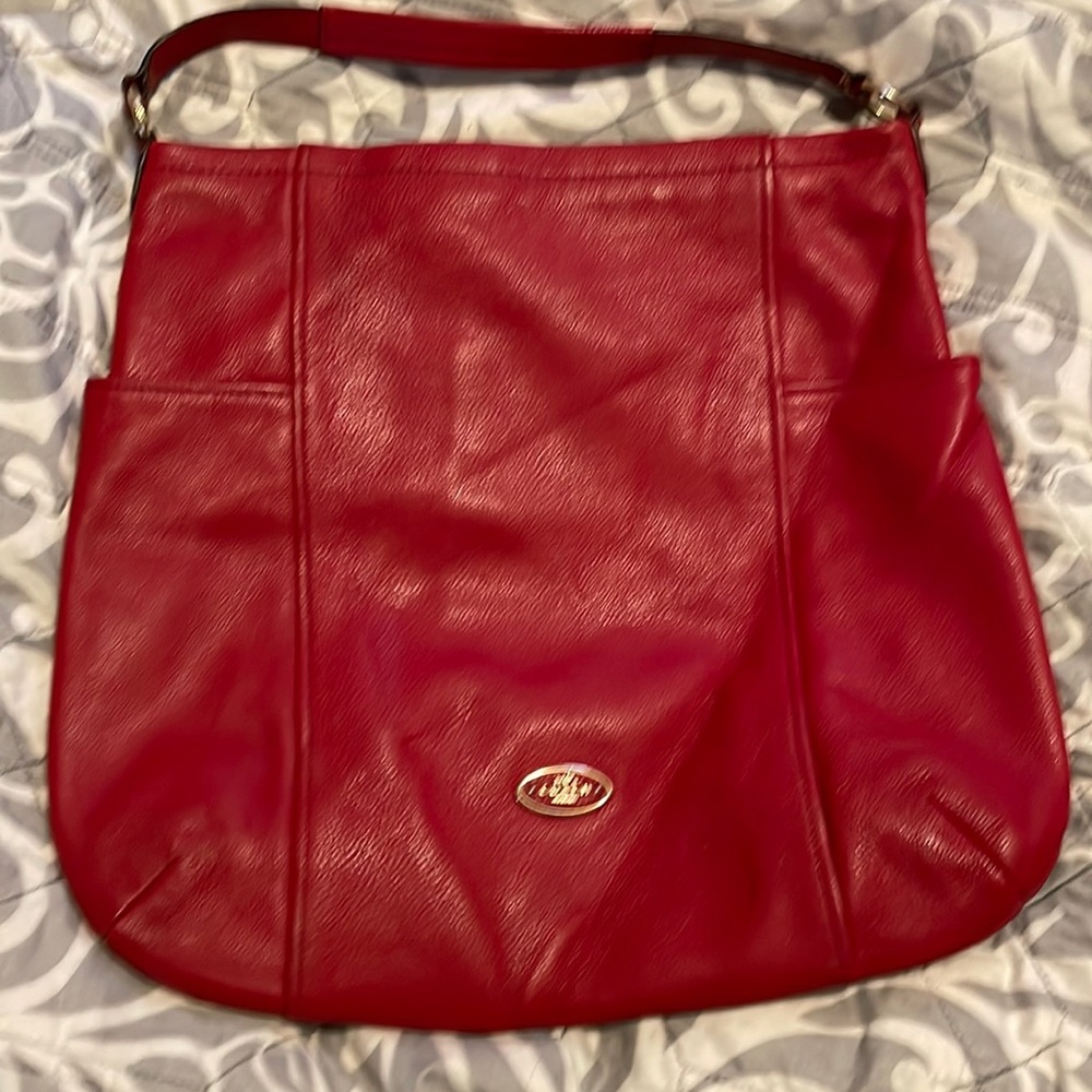 Red leather Coach handbag